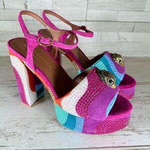 Kurt Geiger London Kensington Glitz Rainbow Rhinestone Platform Sandals SZ 40.5